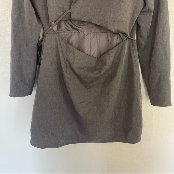 New Nasty Gal Strappy Waist Detail Cut Out Blazer Dress Size 10 Charcoal - Picture 5 of 13